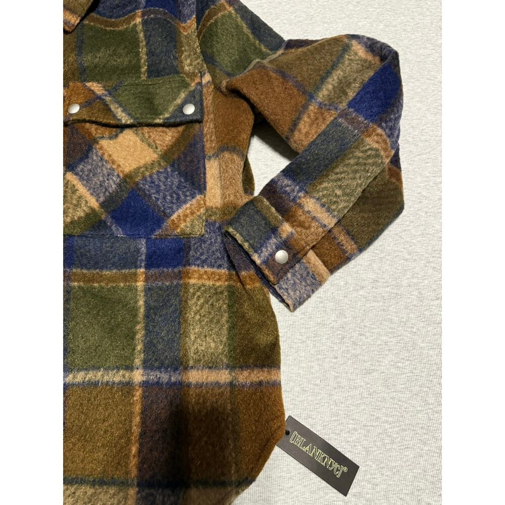 BlankNYC Hit The Trail Shacket Flannel Brown Green Navy Sz M - Picture 5 of 12